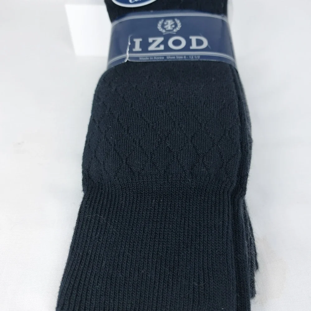 IZOD Mens Dress Socks 3-Pack Crew 2-Black 1-Gray Combed Cotton 6-12.5 New‎